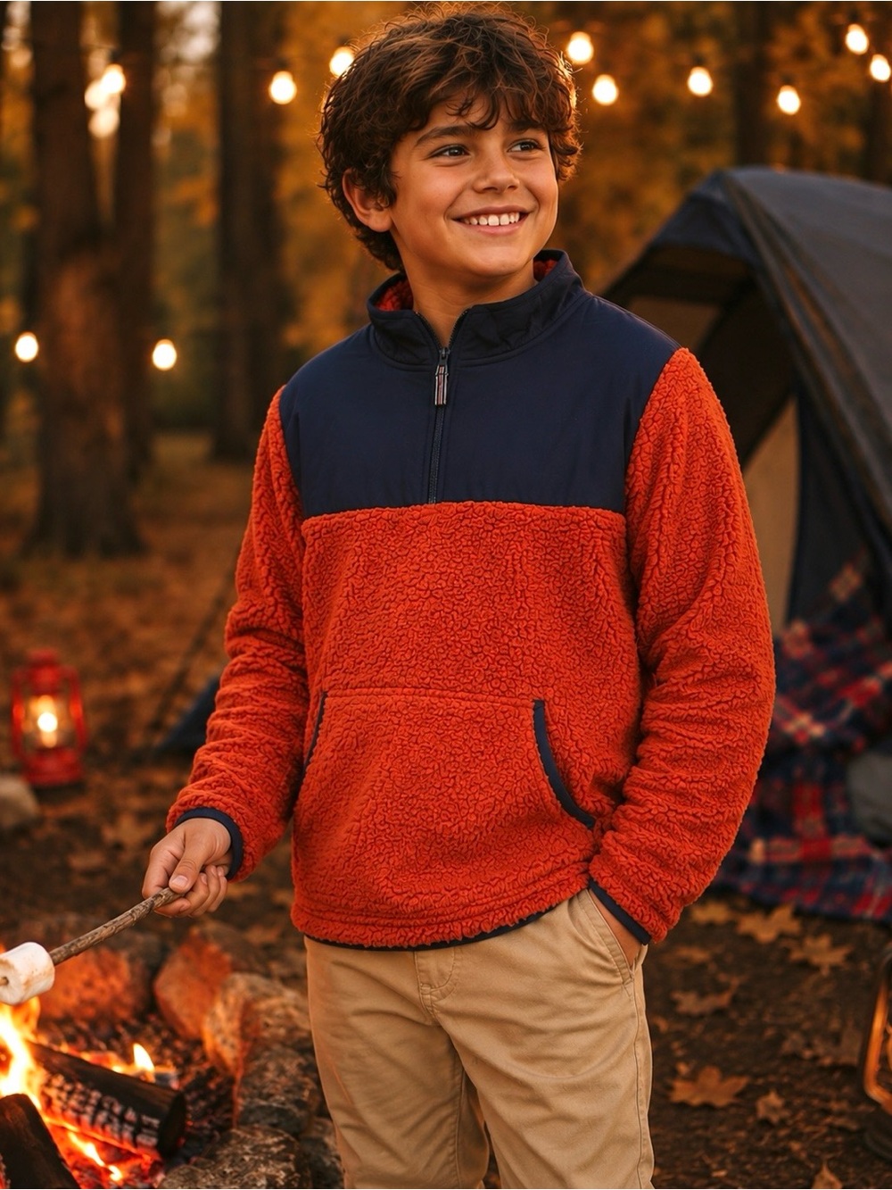 NWT Thick Boys Super Soft Sherpa Fleece 1/4 Zip Orange Gray Size Lg 10-12 Husky
